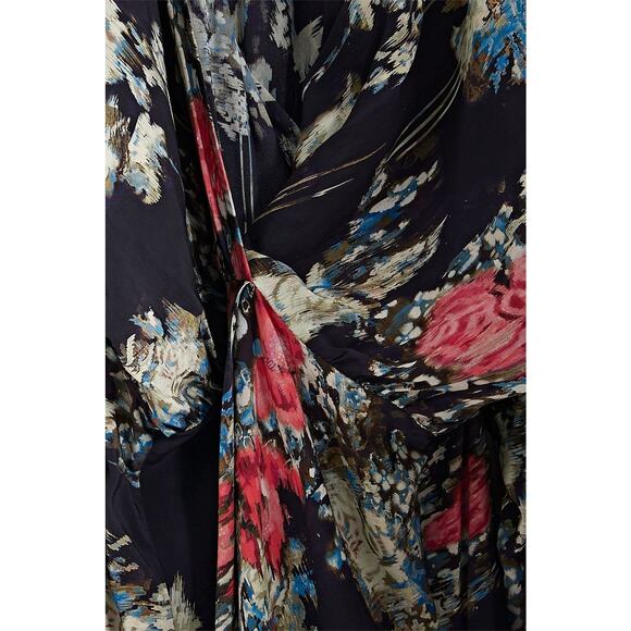 NWT IRO Paris Aleyna Wrap-Effect Floral-Print Satin Midi Dress Size 32 / 0 - Picture 3 of 4